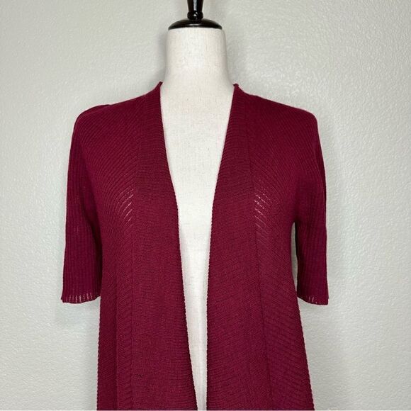 Eileen Fisher 100% Wool Burgundy Open Front Cardigan - Picture 2 of 11